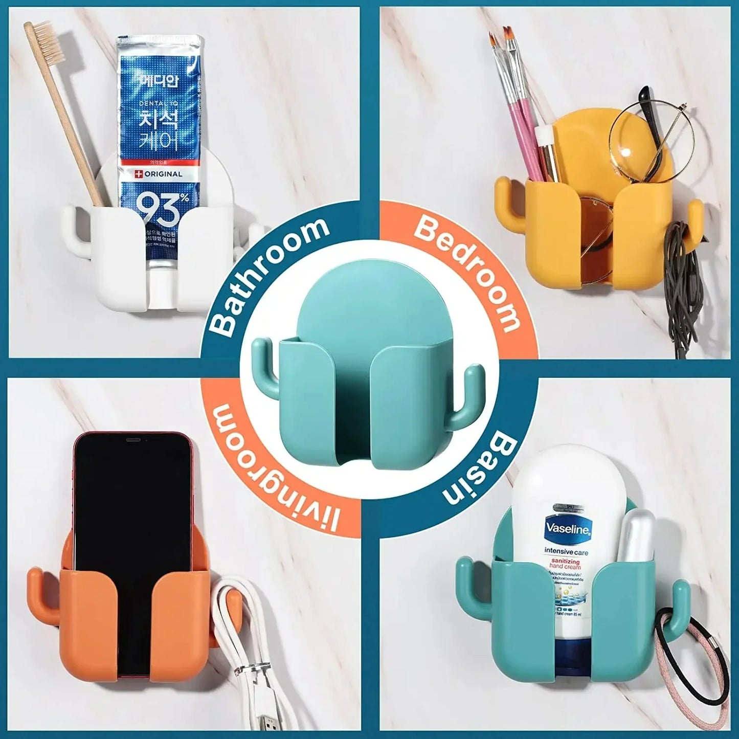 Wall Mounted Mobile Holder With Adhesive Strips& Charging Holder