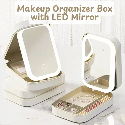Makeup Organizer Box with LED Mirror